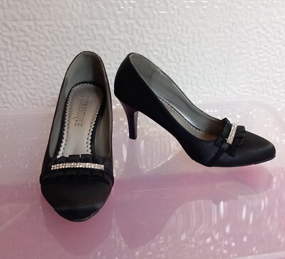 Elegante Damenschuhe Satin schwarz mit Strass - Gr. 37