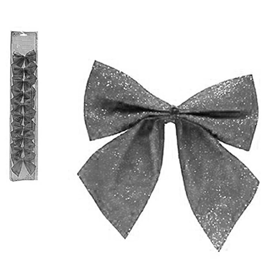 Set di 20 Fiocchi ARGENTO Glitterati Tessuto - Decorazioni per Albero di Natale - Immagine 4 di 4