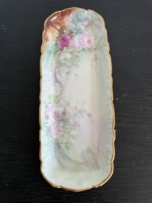 T & V Limoges France Antique 1908 Long Oval Serving Tray Dish Floral