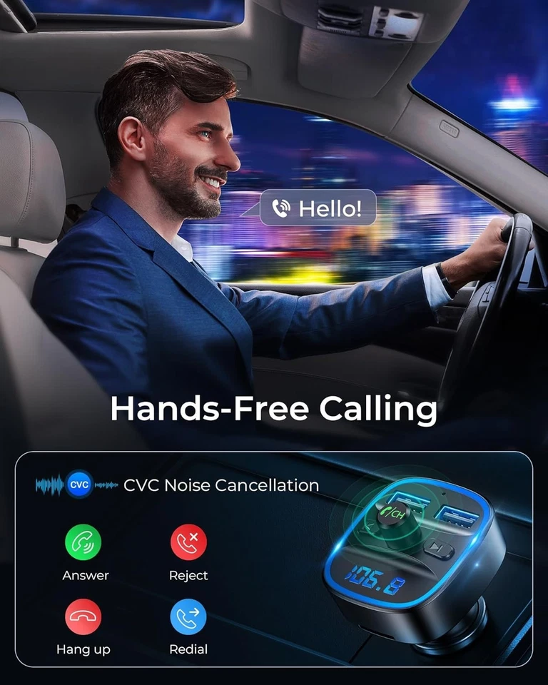 bluetooth auto fm transmitter lencent radio adapter musik mit pd für v5 30w qc3 - Bild 3 von 4