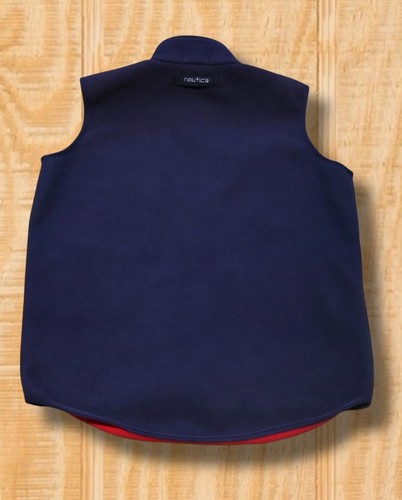 Vintage 90s Nautica Medium Navy Blue Red Full Zip Shirttail Fleece Vest USA Made - Picture 5 of 10