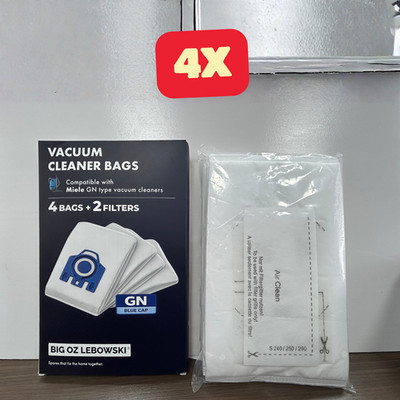 4 Box Miele GN Type Dustbags For S412 i Profi Replaces HyClean 16 Bags 8 Filters