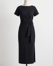 Quince Womens Stretch Cotton Jersey Side Tie Midi Dress