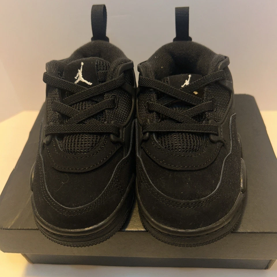 Air Jordan 4 RM “Black Cat” Sneakers Kids (TD) Size 6c Nike Shoes FQ7937-004 - Image 2 of 4