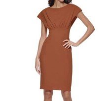 Calvin Klein Dress Size 4 Burnt Orange Empire Waist Sheath Stretch Zip Closure