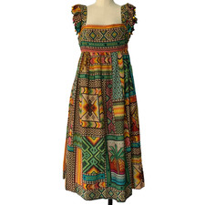 FARM RIO Sz M Multi-Color Embellished Banana Scarves Midi Dress