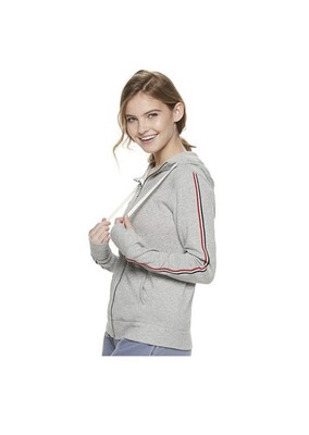 SO Gray Heather Stripe Solid Lightweight Full Zip Up Hoodie Jacket Size XS