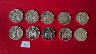 LOT DE 10 PIECES MONNAIE HERCULE 50 FRANCS ARGENT 1975 1976 1977 1978