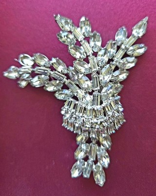 RARE FIND Vintage Kramer Clear Rhinestone Cluster Floral Brooch Pin, Signed