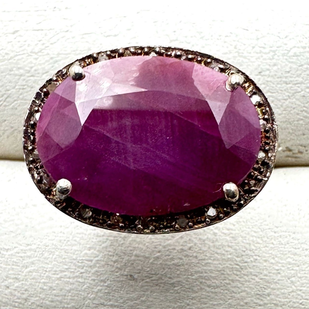 Large Ruby Diamond Sterling Silver Statement Ring… - image 3