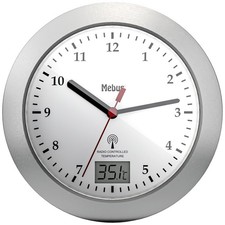 Mebus 41124 Funk Wanduhr 17 cm x 6 cm Silber Badezimmer-/Feuchtraum geeignet