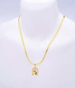 Authentic Men's Gold Plated Horseshoe Pendant 20 inch or 24 inch Miami Cuban Chain MCP016G