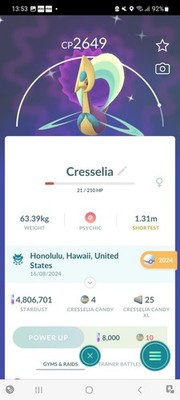 Pokemon Go Legendary Shiny Cresselia ( High CP )