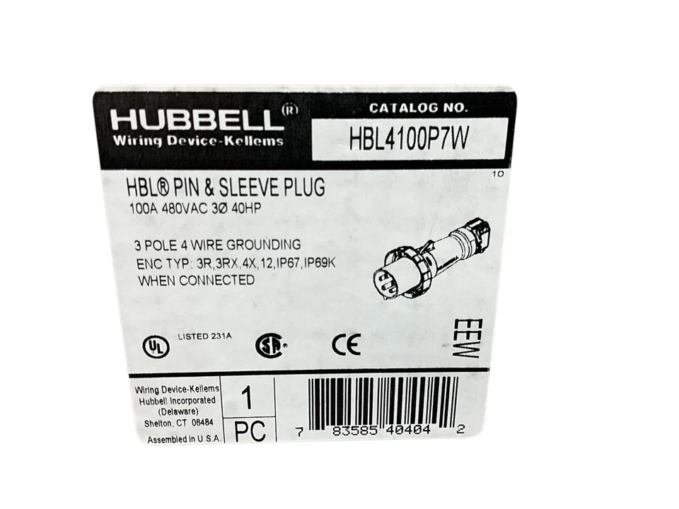 Hubbell Wiring Device-Kellems HBL4100P7W IEC- Pin And Sleeve Connector,100A,480V - Image 2 of 2