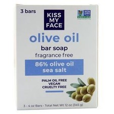 Kiss My Face Olive Oil Bar Soap Fragrance Free 3 - 4oz bars 12 oz