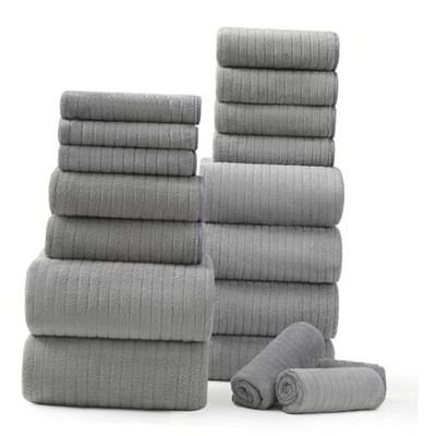 18 Piece Bath Towels Set,Ultra Soft Family Towel Set - Pack of 18 Dark Grey
