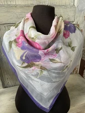 Floral Semi-Sheer 100% Polyester Square Scarf * vintage vibes * please read