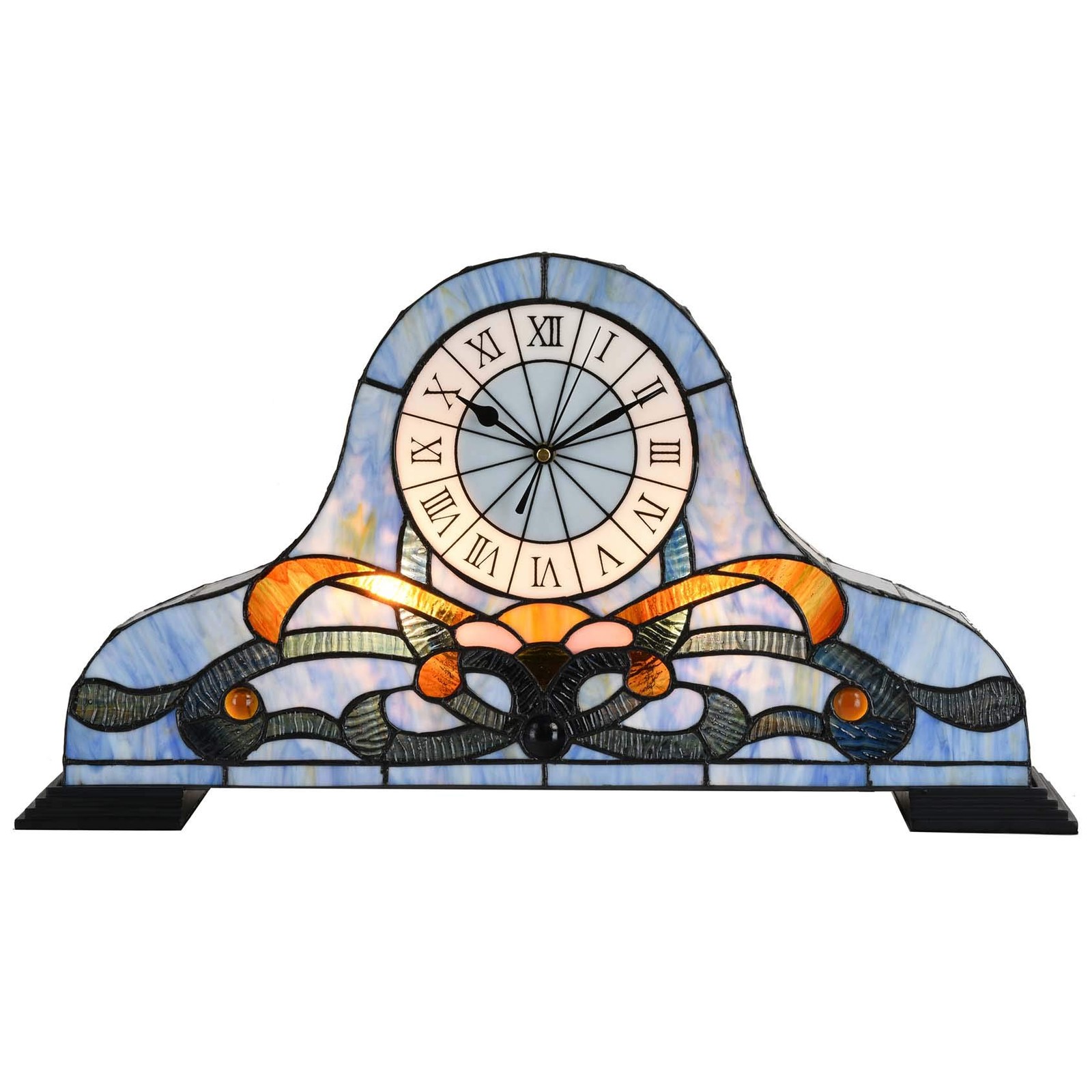 L10661 Baroque Desk Clock Tiffany Style Stained Glass Accent Table Lamp for L...