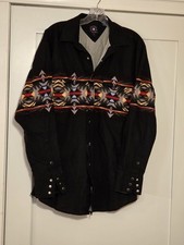 Panhandle Slim Shirt Men's Size Medium Western Wear Pearl Snap Long Sleeve Black