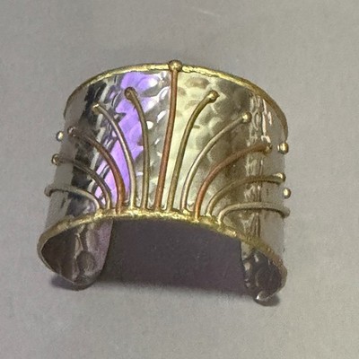 Cuff Bracelet Unisex 7 Silver Gold Copper Tone Hammered Mixed Metal