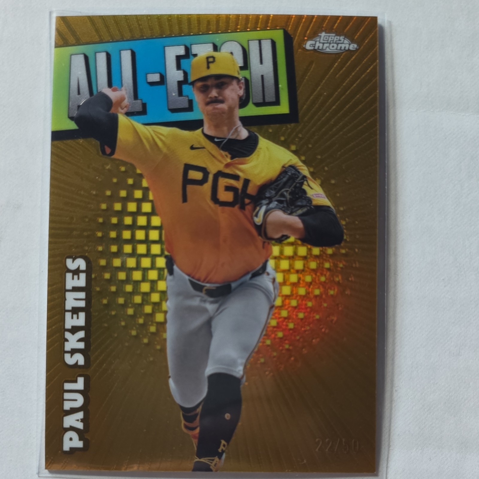 2025 Topps Chrome All-Etch Paul Skenes Pirates Gold Refractor Insert CAE-18 /50