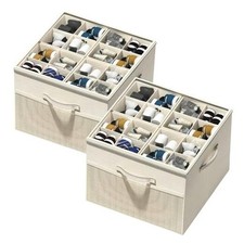 Shoe Organizer for Closet,2 Pack Foldable Shoe Storage Organizer 2 PCS Beige