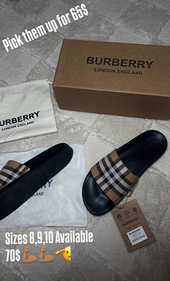 Burberry Men's Check Leather Slide Sandals Black/Beige/Brown US 8 EU 42
