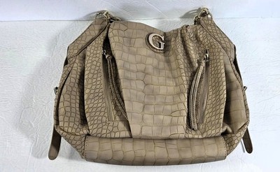 Guess Brown Croc Crack Faux Leather Hobo Logo Y2K Bag Shoulder Strap Hand Purse