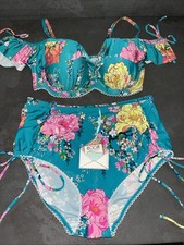 Ladies Waterfall Floral Floozie Frost French Bikini Size 14 Bottoms 32D Top
