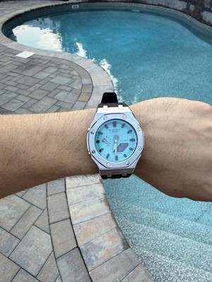 Custom GShock GA2100 Casioak rubber strap Gift - Silver & Black