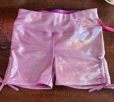 Justice Girls Size 10 Purple Foil Dance Gymnastics Shorts Side Ties New