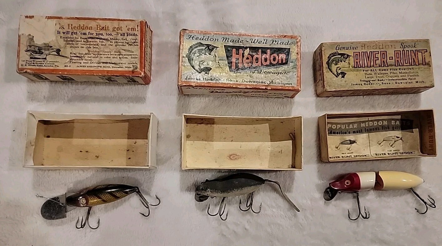 JAMES HEDDON'S SONS DOWAGIAC MICH 3-35 HEDDON ANTIQUE WOOD FISHING