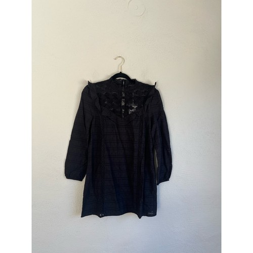 Anthropologie Endless Rose Woman Black Long Sleeve Swiss Dot Ruffles Dress, M - Picture 2 of 7