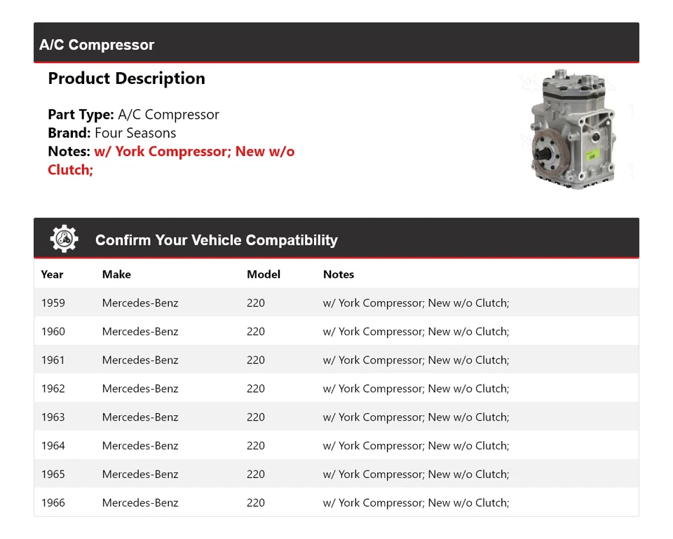 Compressor 4 estações 1960 1961 1962 1963 Mercedes-Benz 220 A/C 1959-1966 - Imagem 2 de 4