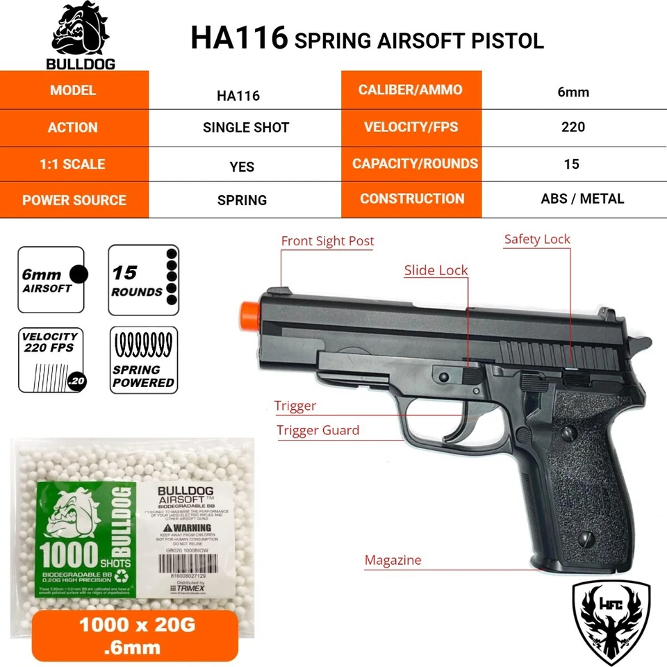 Airsoft Spring Pistol BB Toy Gun For Kids -  15 Rounds Capacity W/ 6mm 1000 BB - Image 2 of 4
