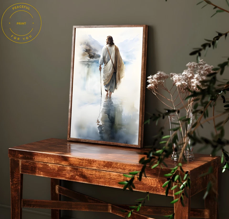 Arte de pared de Jesús caminando sobre el agua arte de pared enmarcado en lienzo, arte de pared póster de lienzo 5 Foto 3 de 4