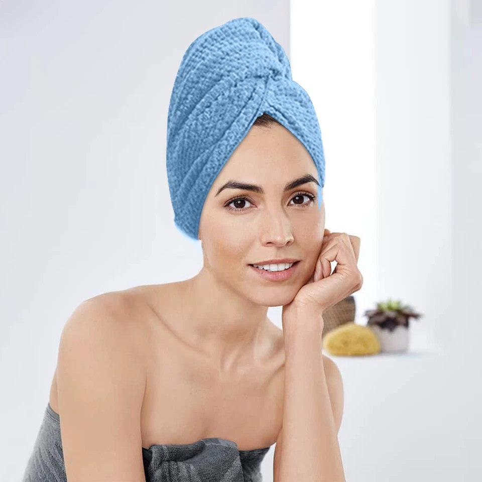 Cotton Hair Turban Towel Cap Hair Drying With Button Loop Fast Drying Wrap Towel - image 2 of 4