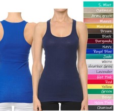 (Ambiance) Ribbed Racer Back Tank Top Long Basic Muscle Shirt Junior & Plus Size