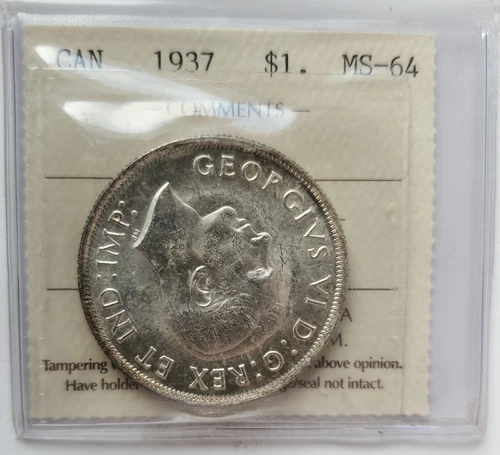 1937 CANADA SILVER DOLLAR - ICCS CERTIFIED MS64 - KING GEORGE VI $1 DOLLAR COIN