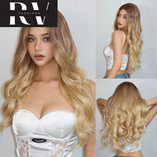 Women's Long Wavy Ombre Warm Blonde Hairline Lace Wig Cosplay Natural Hair