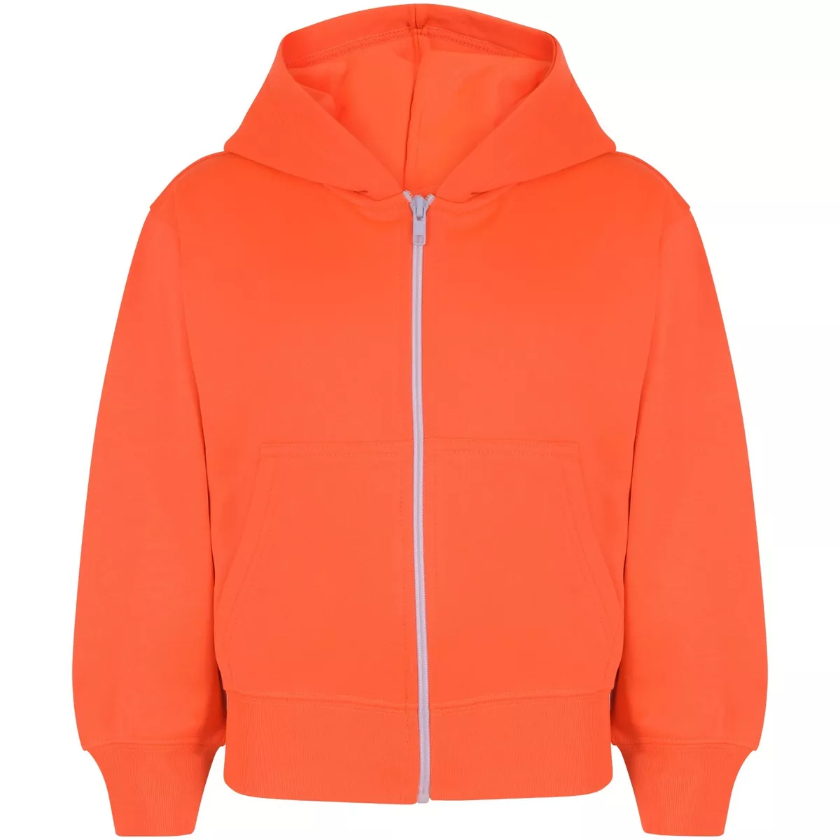 Kids Girls Unisex Plain Fleece Neon Orange Hoodie Zip Up Style Zipper 2 13 Years