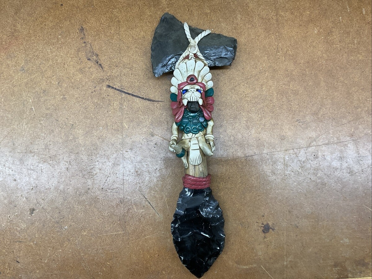 RARE VINTAGE Aztec Mayan Axe Spearhead Folk Art Sacrificial