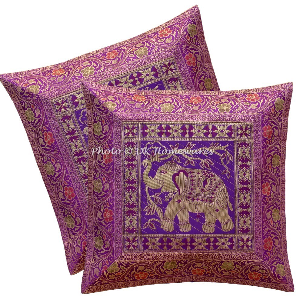 Bohemian Brocade Jacquard Pillow Covers 40x40 cm Elephant Set of 2