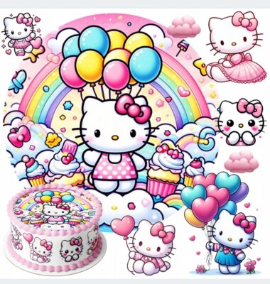 Hello Kitty Essbar  Fabel Mädchen Katzen Tortenaufleger Torte + TEXT