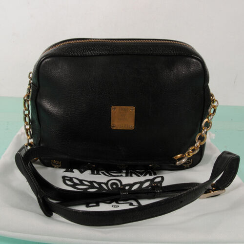 MCM Black Leather Chain cross Bag Authentic + Dust Bag - Picture 1 of 10
