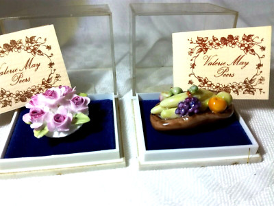 2 Rare Vintage Miniature China Items by Valerie May Peers - Flowers and Fruit