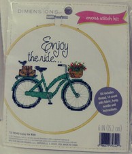 Dimensions "Enjoy the Ride" Cross Stitch Kit Bicycle Flowers 72-75342 Hoop incl.