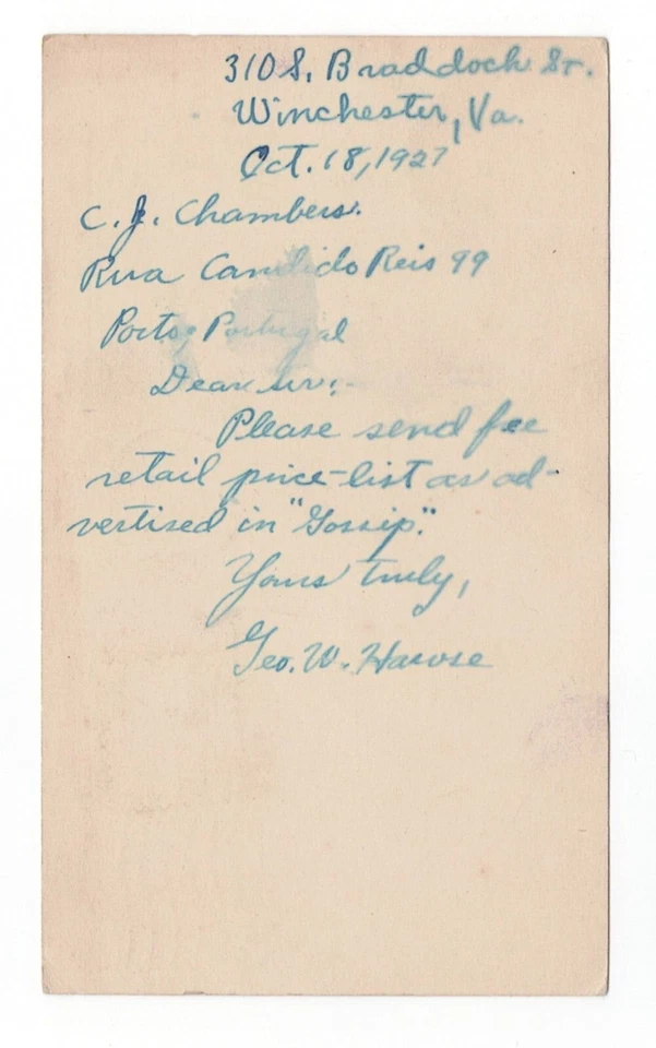 US #614 1¢ Huguenot Walloon on 1927 1¢ Postcard to PORTUGAL T 10 Centimes DUE - Image 2 of 2