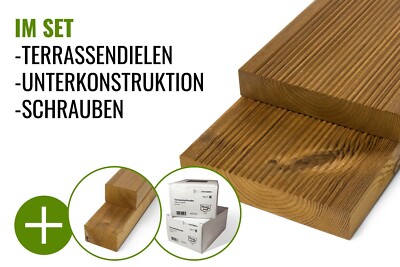 Terrassendielen Kiefer Thermo Länge 4,50 m Komplettset Dielen+Schrauben+UK