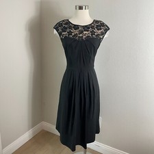 Adrianna Papell Womens 10 Black Lace Pleated Skirt Dress Sleeveless Knee Length